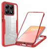A red and transparent phone case is shown, with a phone inside the case on the right. Produktbild-Vorschau