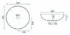 Technical drawings of a round washbasin with dimensions. Náhled obrázku produktu