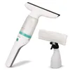 A white cordless electric window cleaner and a separate spray bottle with a cleaning pad are shown against a white background. Produktbild-Vorschau