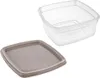 A clear plastic food storage container and its lid are shown separately against a white background. Náhled obrázku produktu