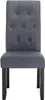 A front view of a dark gray upholstered dining chair with a tufted back and wooden legs. Produktbild-Vorschau