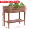 A wooden raised garden bed with dimensions indicated by measurement lines and text. Produktbild-Vorschau