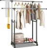 A double-tiered garment rack with clothes and accessories on a white background. Voir les images du produit