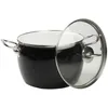 A black enamel pot with a glass lid is shown against a white background. Podgląd zdjęcia produktu