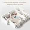A 3D rendering of a floor plan showing a robot vacuum cleaner patrolling a modern apartment. Produktbild-Vorschau