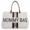Mommy Bag Gross Canvas Offwhite Stripes Black/Gold Produktbild-Vorschau 2
