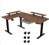 A L-shaped standing desk with a monitor riser and a drawer, shown with optional casters. Voir les images du produit