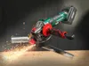 An angle grinder is cutting a metal pipe, creating sparks. Produktbild-Vorschau