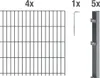 A set of fence components including panels, an Allen key, and a fence post with clips, presented on a white background. Produktbild-Vorschau