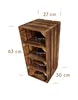 A wooden shelving unit with four compartments, displaying dimensions. Produktbild-Vorschau