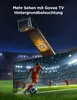 A Govee TV backlight device is shown above a TV displaying a soccer match. The device is designed to sync with the on-screen content. Produktbild-Vorschau