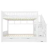 A white bunk bed with stairs and drawers, shown against a white background. Produktbild-Vorschau