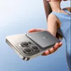 A person's hand holding a smartphone with a magnetic wireless power bank attached to the back. Produktbild-Vorschau