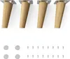 Four wooden furniture legs with metal mounting plates and a set of screws and felt pads. Produktbild-Vorschau