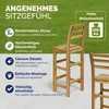A marketing image showing wooden bar stools with descriptive text overlays. Anteprima dell’immagine prodotto