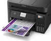 A black Epson EcoTank L6270 printer is shown printing a document. Podgląd zdjęcia produktu