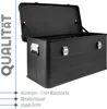 A black aluminum storage box with its lid open, shown from a slightly elevated front-left angle. Produktbild-Vorschau