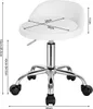 A white office stool with dimensions indicated by measurement lines and text. Produktbild-Vorschau
