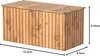 A 3D rendering of a wooden storage box with dimensions indicated. Produktbild-Vorschau