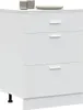 A white kitchen cabinet with three drawers is shown against a white background. Voir les images du produit