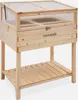 A wooden garden bed with a mini greenhouse on top, shown against a white background. Produktbild-Vorschau