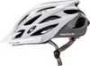 A white and gray bicycle helmet with a visor and straps, shown against a white background. Náhled obrázku produktu