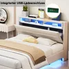A bedroom scene with a bed and headboard featuring integrated storage and lighting. Podgląd zdjęcia produktu