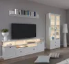 A modern living room setup with a TV stand, a display cabinet, and a bookshelf. Produktbild-Vorschau