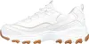 A white Skechers D'Lites sneaker with a brown sole is shown from the side against a white background. Produktbild-Vorschau