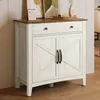 A white and brown sideboard with a drawer and two doors, placed on a wooden floor. Produktbild-Vorschau