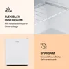A collage of images showcasing a mini refrigerator, its interior, and marketing text about its features. Produktbild-Vorschau