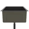 A front view of a brown sink with a black rim and drain pipe. Produktbild-Vorschau