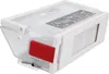 A close-up, angled view of a white and clear plastic dust container with a red handle, likely for a robot vacuum cleaner. Produktbild-Vorschau