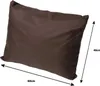 A brown pillow with dimensions indicated by arrows and text. Produktbild-Vorschau