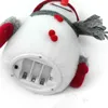 A close-up view of a plush snowman toy, showing its battery compartment. Produktbild-Vorschau