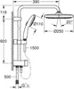 Technical drawing of a shower system with dimensions and specifications. Podgląd zdjęcia produktu