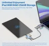 A tablet is connected to a laptop via a cable, with photos appearing to be transferred between them. Text describes the tablet's features and storage capacity. Podgląd zdjęcia produktu