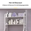 A shelf unit displaying towels and various toiletries in a bathroom setting. Produktbild-Vorschau