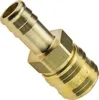 A close-up studio shot of a brass quick-connect coupling with a hose barb. Anteprima dell’immagine prodotto