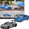 Hot Wheels Premium Car Culture Zestaw 2 Aut Audi S4 quattro i Audi R8 LMS JDY82 packaging with two toy cars inside. Voir les images du produit