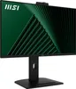 A black MSI monitor with a green abstract wallpaper displayed on its screen, shown from a side-front angle. Produktbild-Vorschau