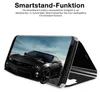 A smartphone case is shown in a stand-up position, displaying a black sports car on its screen. Produktbild-Vorschau