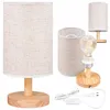 MasterLED E27 Tischleuchte Boho Holz & Stoff Weiß 30cm, Produktbild-Vorschau 1