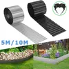 A collage showing rolls of corrugated metal garden edging and examples of its use in landscaping. Voir les images du produit