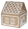 A cardboard gift box shaped like a gingerbread house, decorated with white icing-like patterns. Podgląd zdjęcia produktu