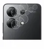 A close-up view of a smartphone camera module with multiple clear, circular lens protectors laid out over it. Produktbild-Vorschau