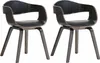 Two modern chairs with wooden frames and black seats against a white background. Náhled obrázku produktu