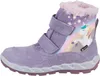 A single purple winter boot with a unicorn and rainbow design, set against a white background. Produktbild-Vorschau