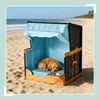Relaxdays Hundestrandkorb, Rattan, mit Napf, Hundesessel Produktbild-Vorschau 3