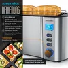A close-up of a toaster with toast inside, accompanied by descriptive text and images of toast. Produktbild-Vorschau